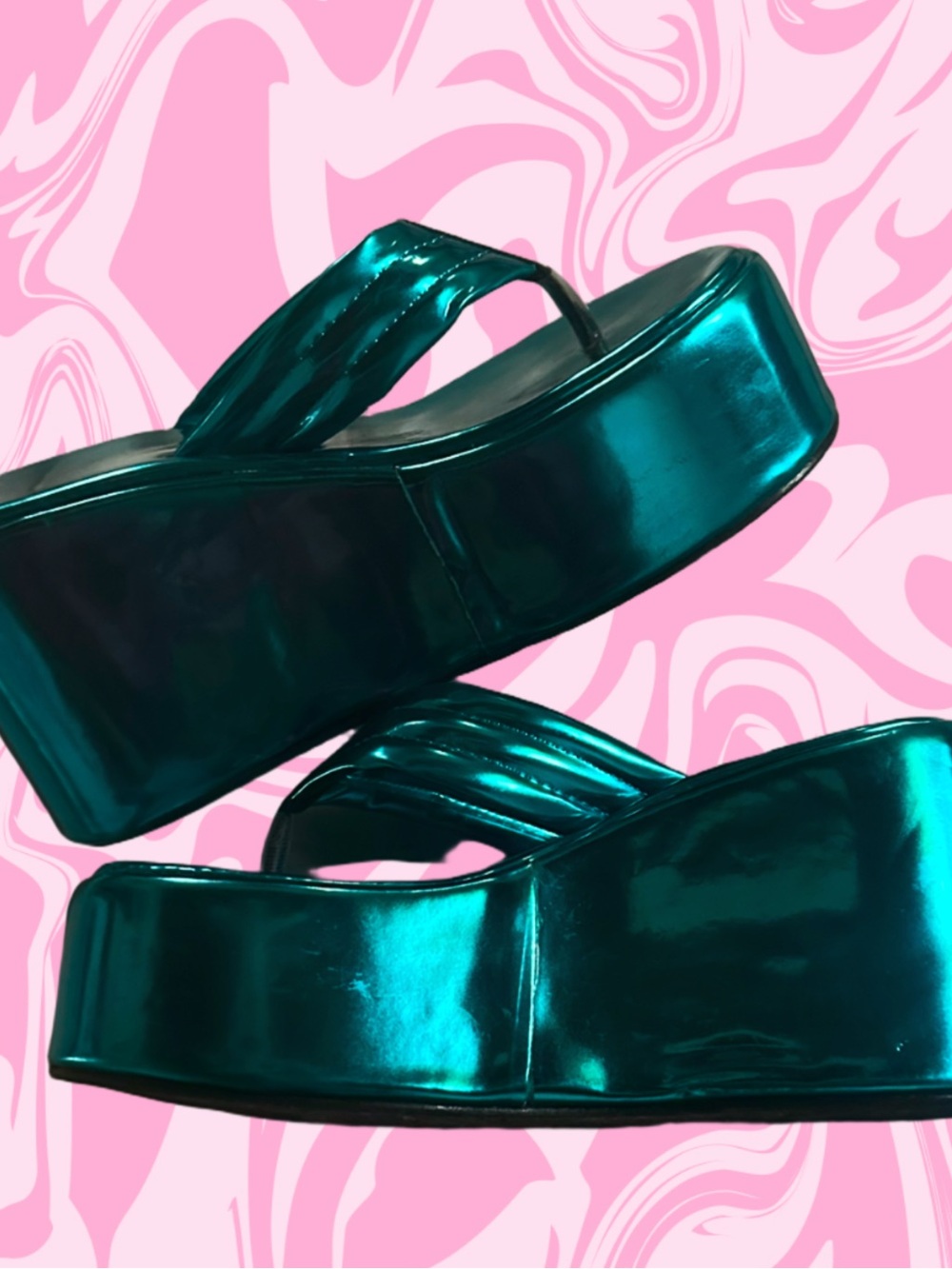 dELiA*s Metallic Teal Platform Flip Flop Sandals